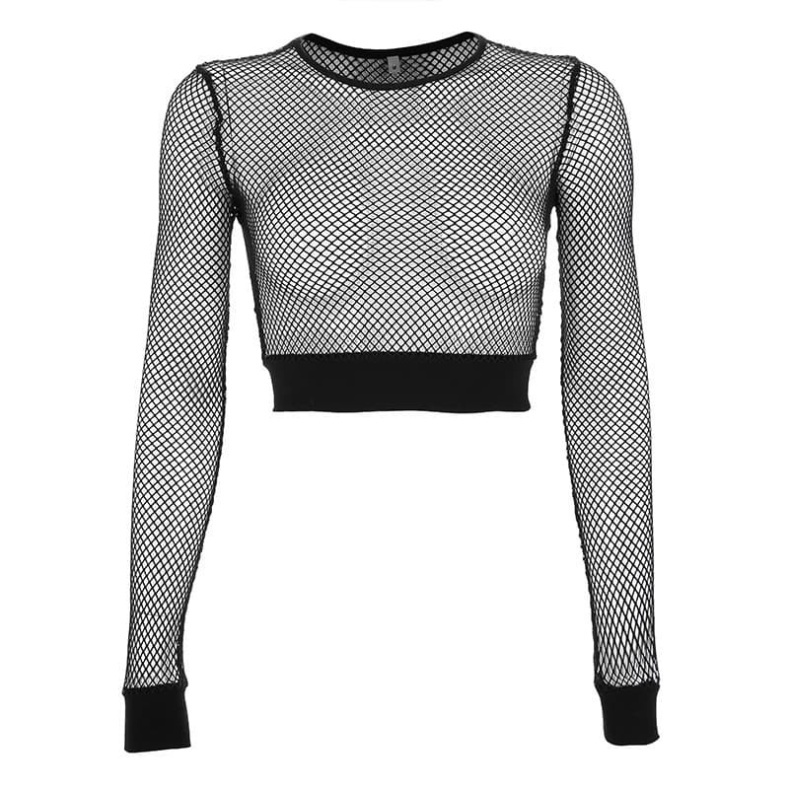 ÁO CROPTOP REN LƯỚI DÀI TAY SEXY BODY, ÁO TẬP NHẢY DANCE