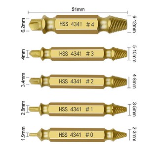 Mũi khoan tháo ốc gãy ốc tề 1 hộp 5 mũi titan vàng - 000474