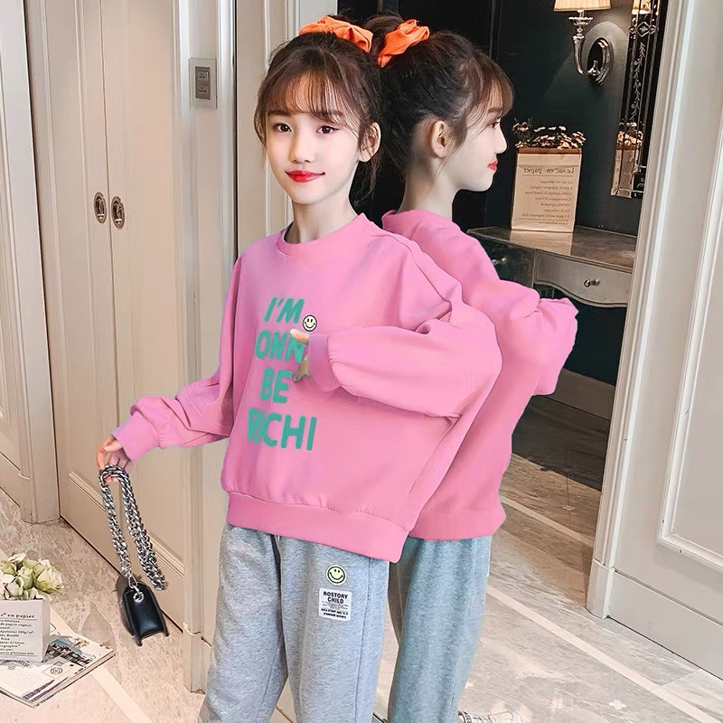 Set bộ thu đông, Bộ quần áo bé gái "IM RICHI" 14-45kg từ 4-14 tuổi. Vải da cá dày đẹp, thoải mái. STG42