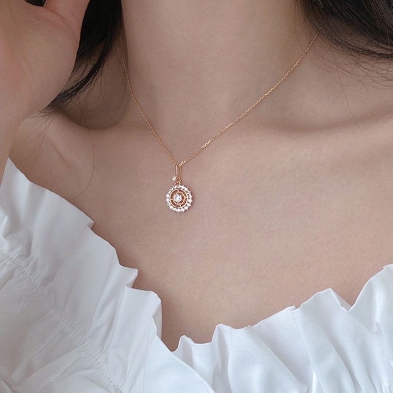 Dây chuyền mặt tròn đính đá tỏa ánh sáng mặt trời lấp lánh cho nữ, vòng cổ mặt trời DC12
