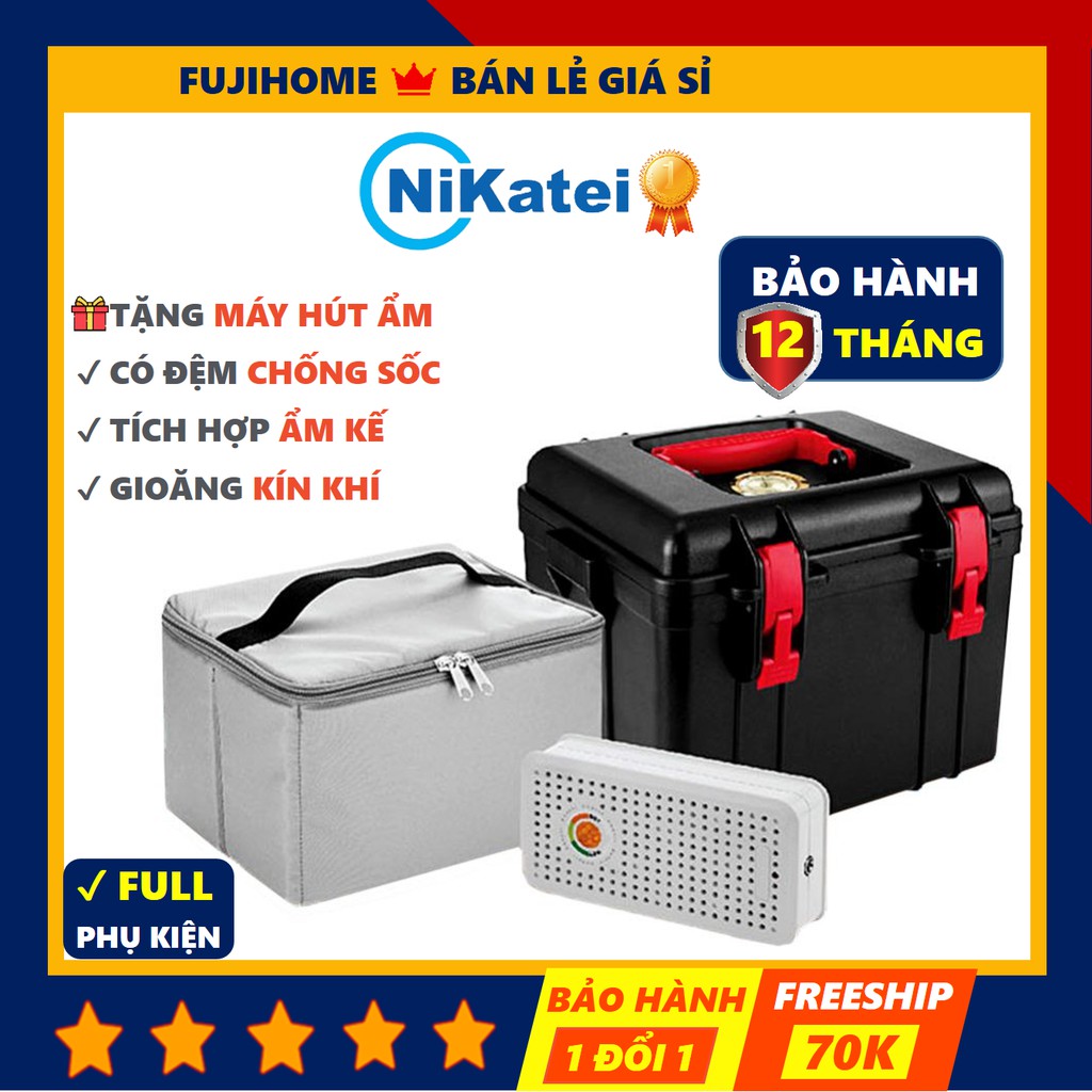 Hộp chống ẩm máy ảnh 10 lít Nikatei DRYBOX NC-10 tích hợp ẩm kế và máy hút ẩm, hộp hút ẩm máy ảnh 10L giá rẻ dry cabinet