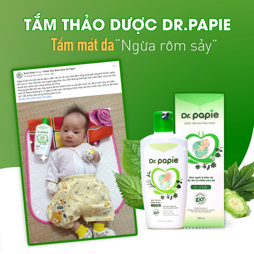 Nước tắm gội thảo dược cao cấp Dr Papie 230ml cho bé