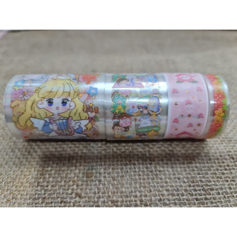Set 4 cuộn washitape- sticker trong suốt nhiều size từ khổng lồ đến size vừa, mẫu đẹp