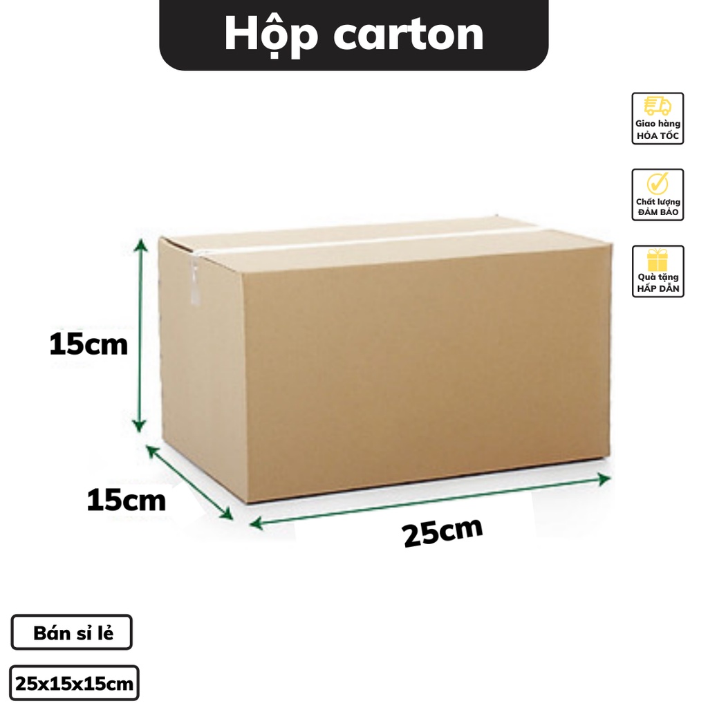 Thùng carton 25 x 15 x 15 cm đóng hàng cỡ lớn hộp carton dày 3 lớp chắc chắn có bán sỉ lẻ nhiều kích thước