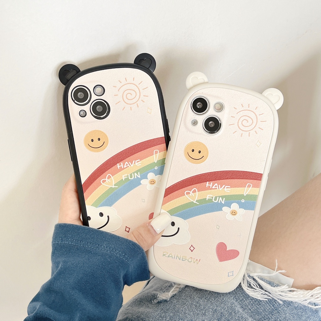 Ốp Điện Thoại Mềm Mịn Màu Cầu Vồng Hình Tai Gấu Màu Đen Cho Iphone 13 pro max 12 pro max 11 pro max xs max xr x