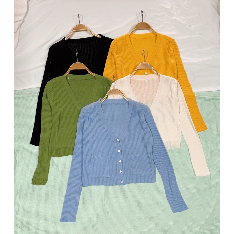 áo len mông cardigan dài tay phối 2 túi (2266#)