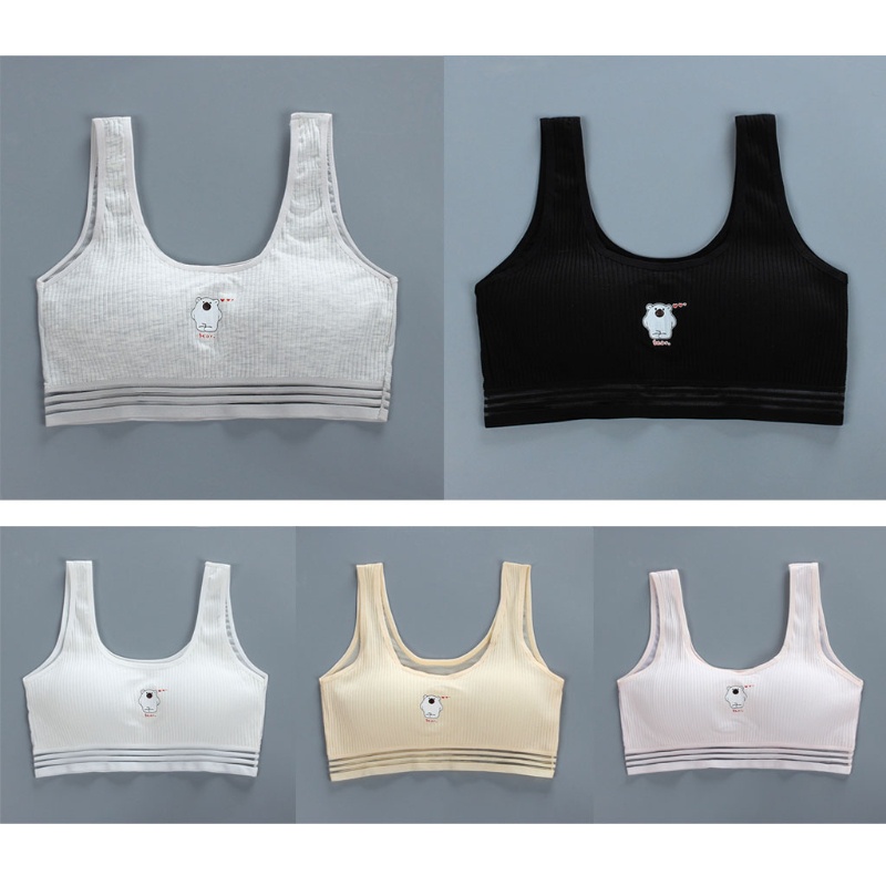 Haha Áo Ngực Thể Thao Cotton Thoáng Khí In Họa Tiết Gấu Hoạt Hình Có Gân Đệm Lót Thoáng Khí Dành Cho Bạn Gái Tuổi Dậ