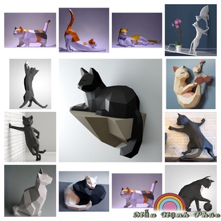 Mô hình mèo 3d bằng giấy treo tường trang trí sáng tạo