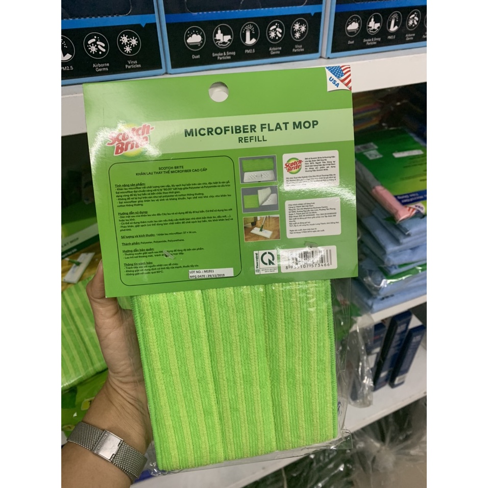 Khăn lau nhà microfiber Scotch Brite 3M - Khăn lau thay thế cây lau Microfiber cao cấp - Kích thước 37 x 14