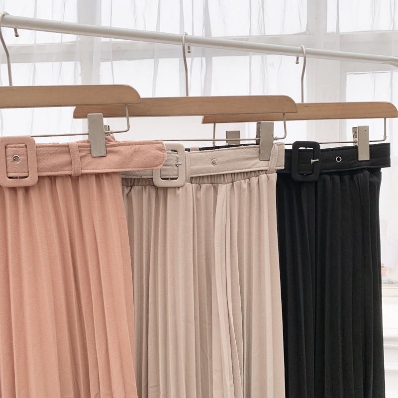 Chân váy midi xếp ly có đai lưng phong cách Hàn Quốc imes shop