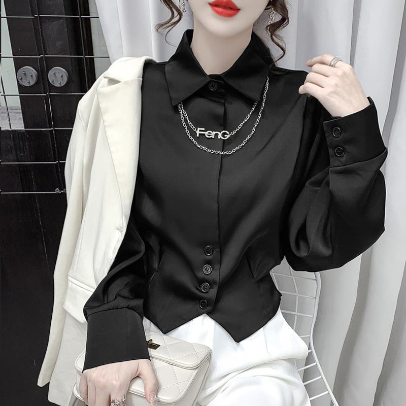 Áo Sơ Mi Chiffon Cổ POLO Phong Cách Phương Tây Thời Trang Mùa Thu Hàng Mới Dành Cho Bạn Nữ