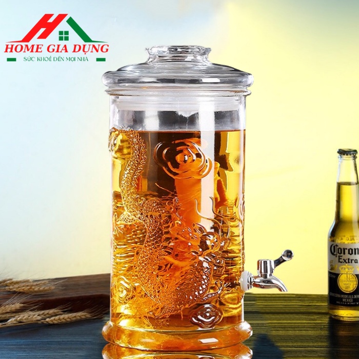 Bình ngâm rượu thủy tinh trụ rồng 10 lít. có vòi & không vòi