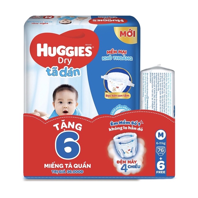 Tã dán Huggies size M 76m tặng miếng