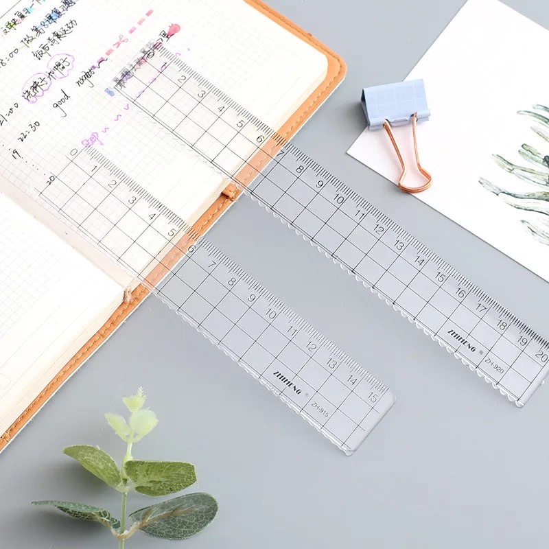 Thước kẻ 15cm 18cm 20cm bằng nhựa acrylic trong suốt họa tiết ô vuông tiện lợi cho học sinh