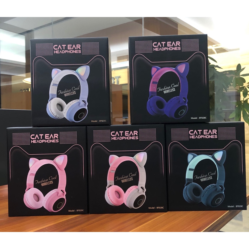 Tai nghe tai mèo bluetooth dễ thương đủ màu, có đèn led, có micro đàm thoại, pin dung lượng lớn