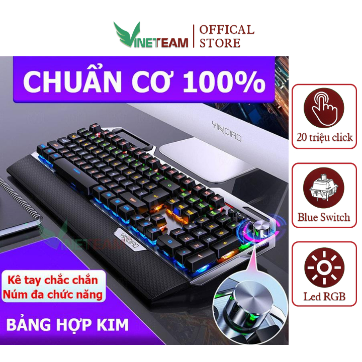 Bàn phím cơ Vinetteam K100 chơi game 104 phím có LED có kê tay chống mỏi -4389