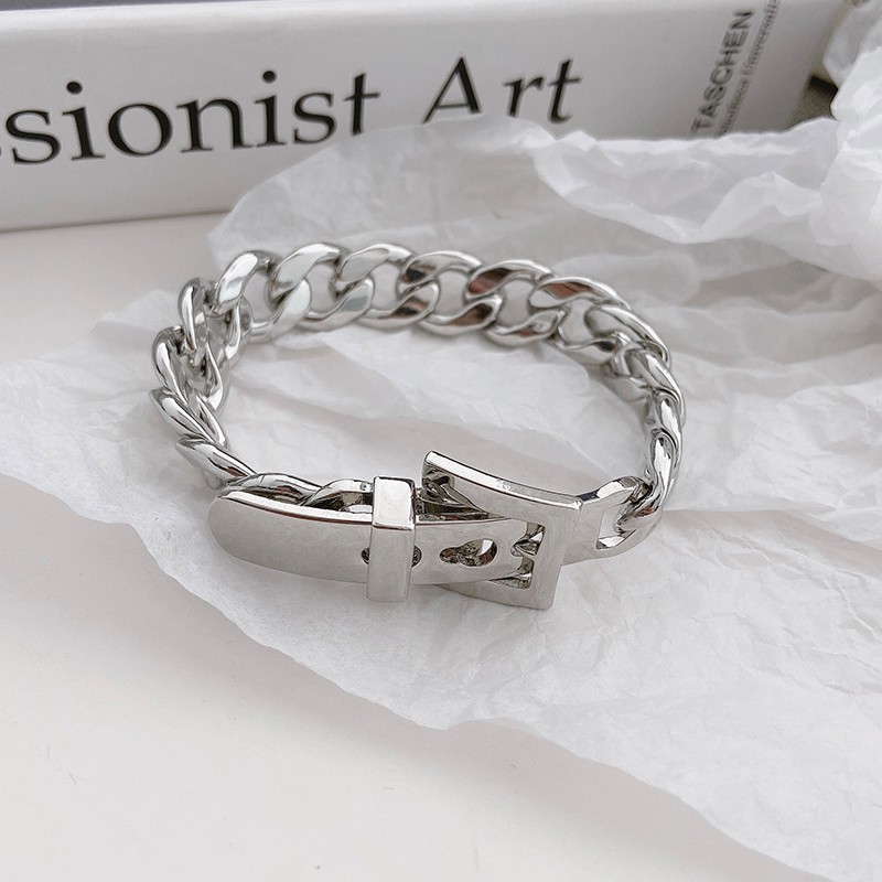 Vòng đeo tay bằng kim loại đơn giản phong cách thời trang Hip Hop