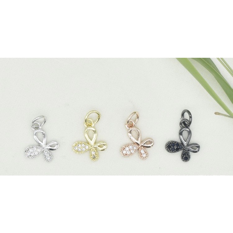 Hồ Điệp Nơ treo nhỏ đính đá - Charm Phụ kiện trang sức xâu vòng tay phong thuỷ nam nữ, chuỗi hạt kim loại đồng zircon