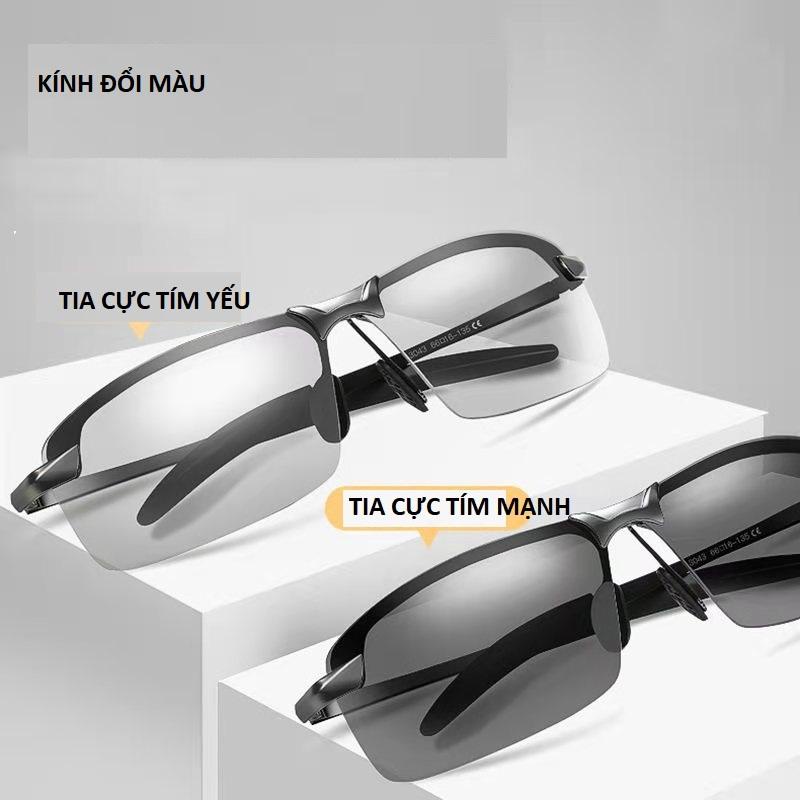 Kính mát nam cảm quang đổi màu khi ra nắng đi ngày đêm chống tia cực tím UV400