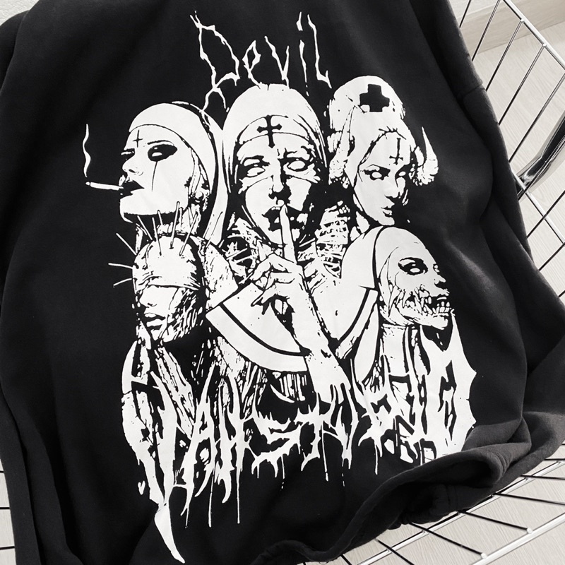 Áo Hoodie NUN DEVIL Form Rộng Vải Nỉ Bông Tay Dài Phong Cách Street Style Ulzzang Nam Nữ Unisex (Ảnh Thật/ Có Sẵn)