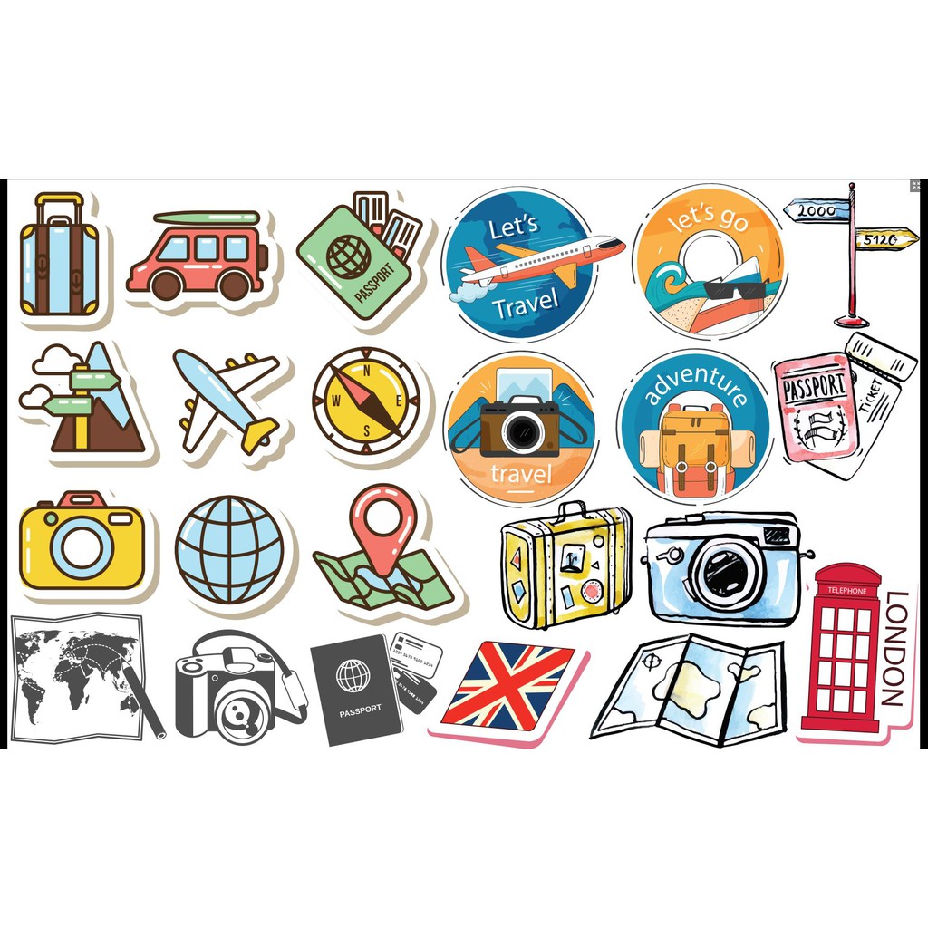 Hình dán Vali du lịch, xe, barber shop, mũ bảo hiểm , macbook, đàn, tường...