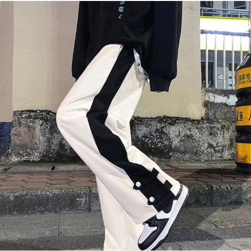 Quần ống rộng nam Sọc Caro Trắng Đen Trẻ Trung Thời Trang Cho unisex dài trắng bigsize Hàn Quốc simple quần ống suông