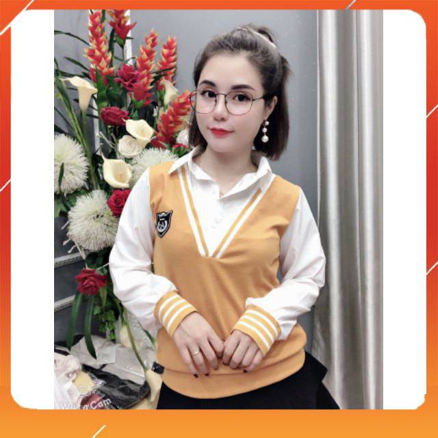 ÁO LEN KIỂU CỔ VÀ TAY SƠ MI CHẤT ĐẸP HÓT