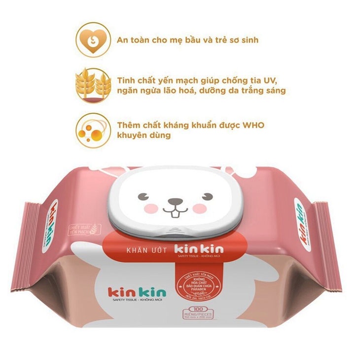 Khăn ướt Kin Kin 100 tờ Không mùi An toàn cho bé
