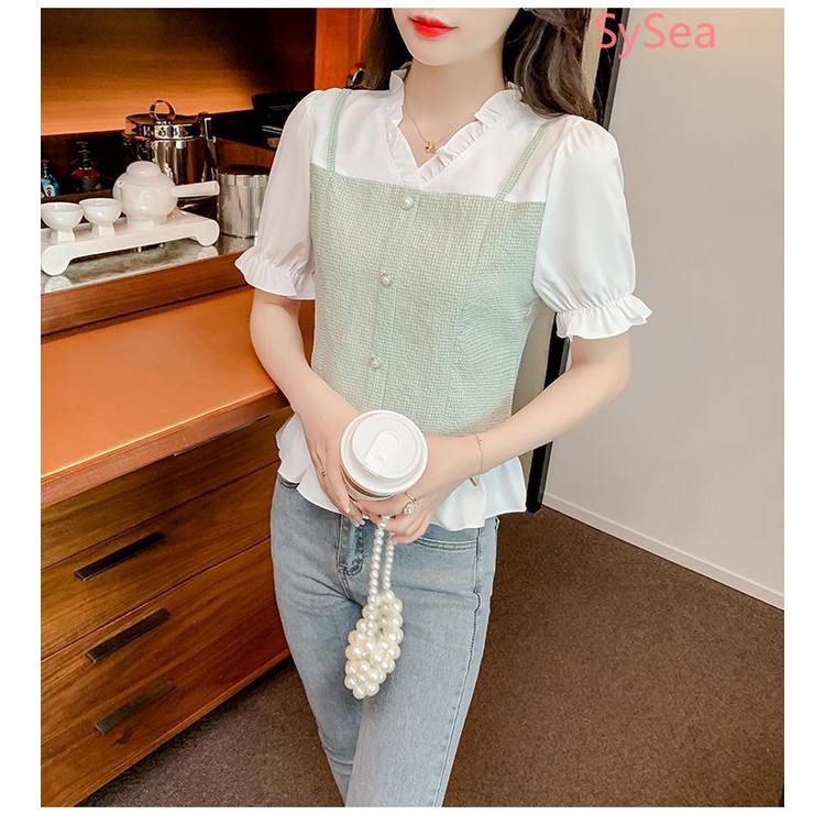 Áo Sơ Mi Cổ Chữ V Plus size Thời Trang Mùa Hè Pháp Cho Nữ