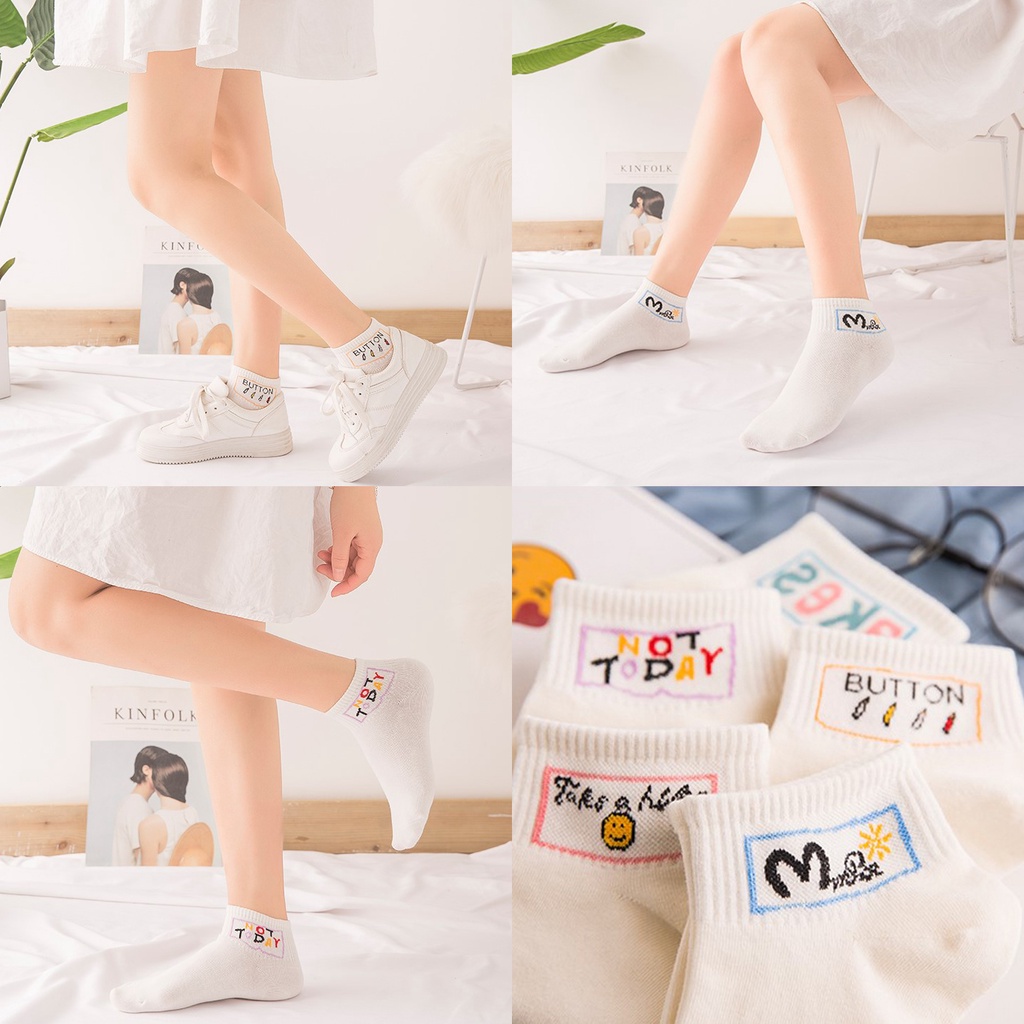 Set 5 đôi tất nữ cổ ngắn, vớ cổ ngắn nữ họa tiết trơn đơn giản cotton co giãn thời trang Hàn Quốc