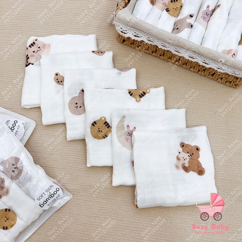 SET 6 KHĂN SỮA BAMBOO XUẤT HÀN 4 LỚP, Suzy Baby