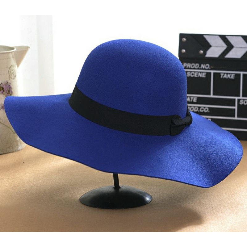 Mũ nón rộng vành nữ đi biển đẹp nỉ fedora màu xanh V22rv210 Lh 0917399527