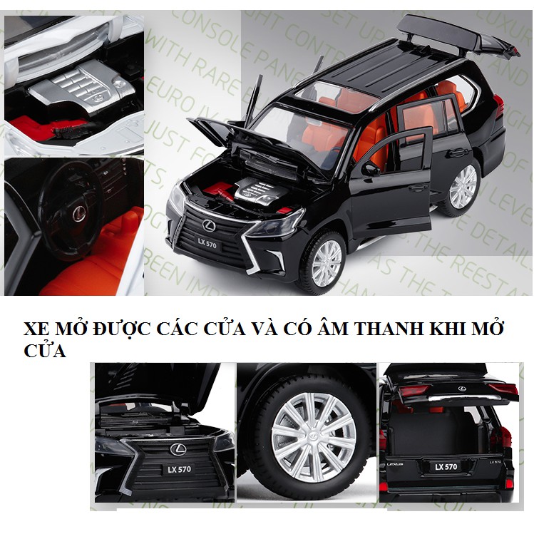 Xe ô tô LX570 tỉ lệ 1:32 màu đen, màu đồng mô hình bằng sắt mở các cửa có đèn và âm thanh