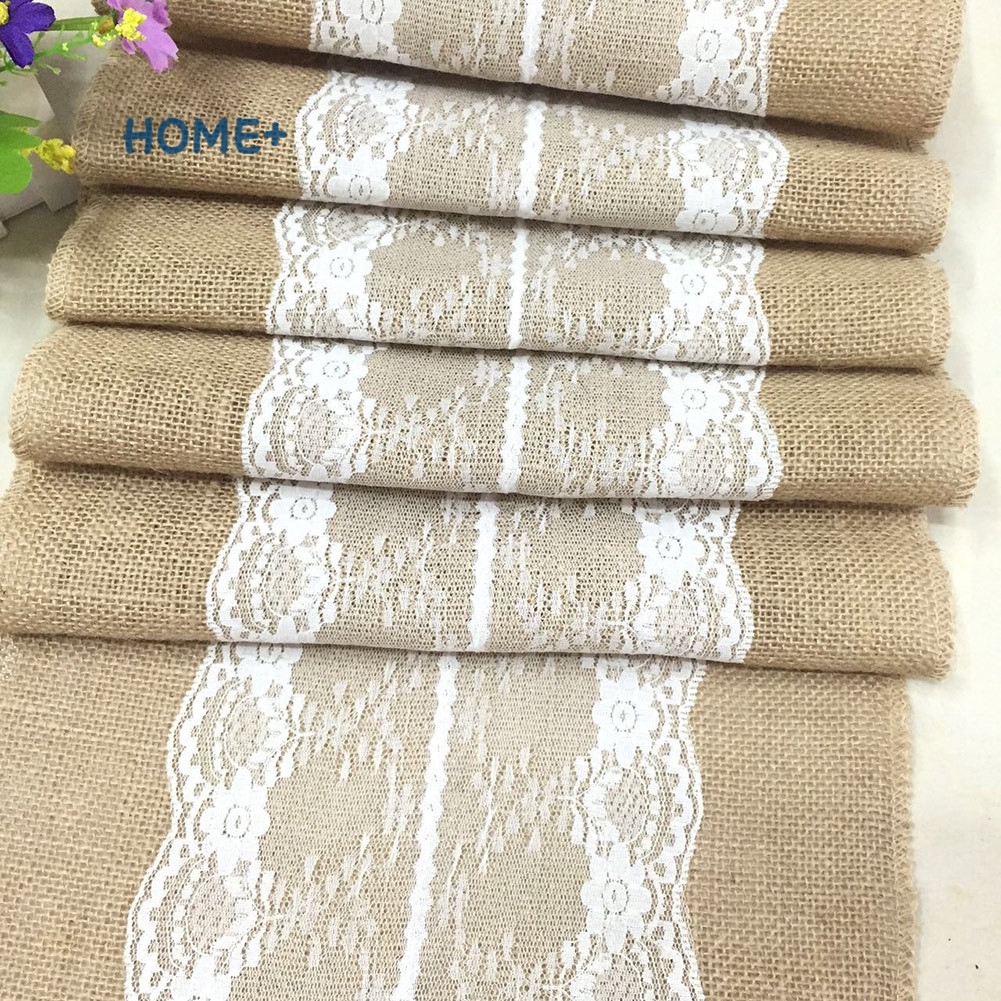 Vintage Burlap Jute Linen Table Runner Lace Cloth Dinning Room Table Gadget Home Decor Accessory @vn