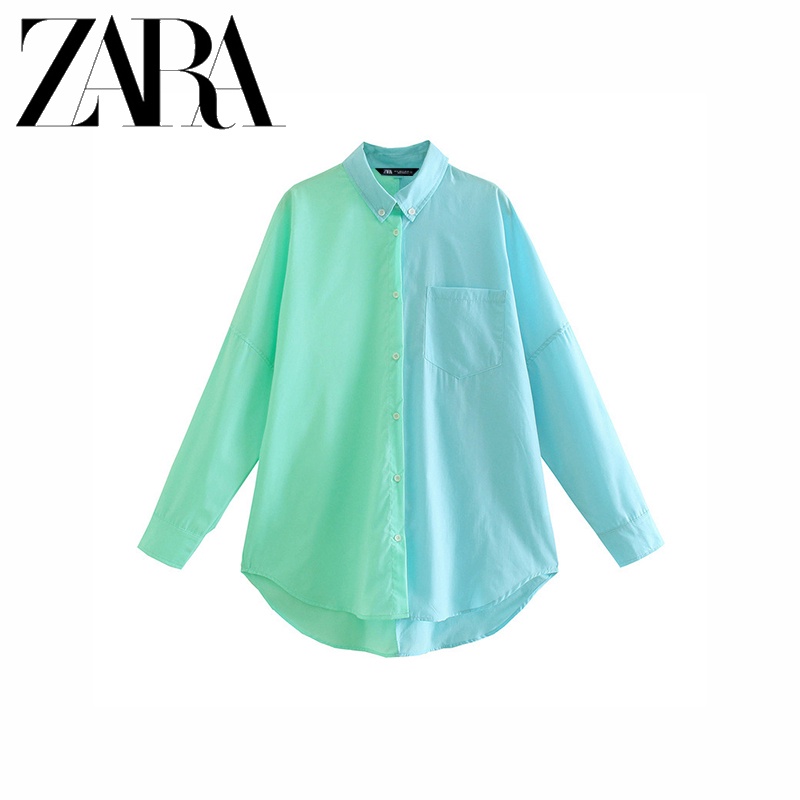 Zara Áo Sơ Mi Phối Màu Tương Phản Thời Trang Mùa Hè Cá Tính