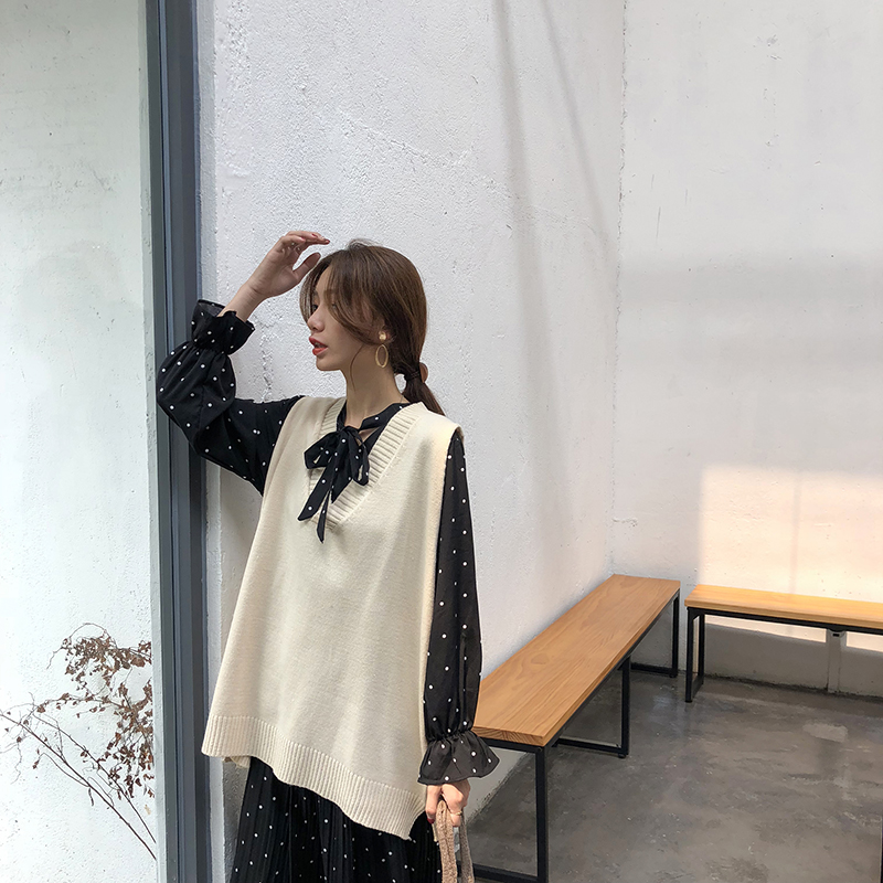 Áo sweater không tay dáng rộng phong cách Hàn Quốc sang trọng