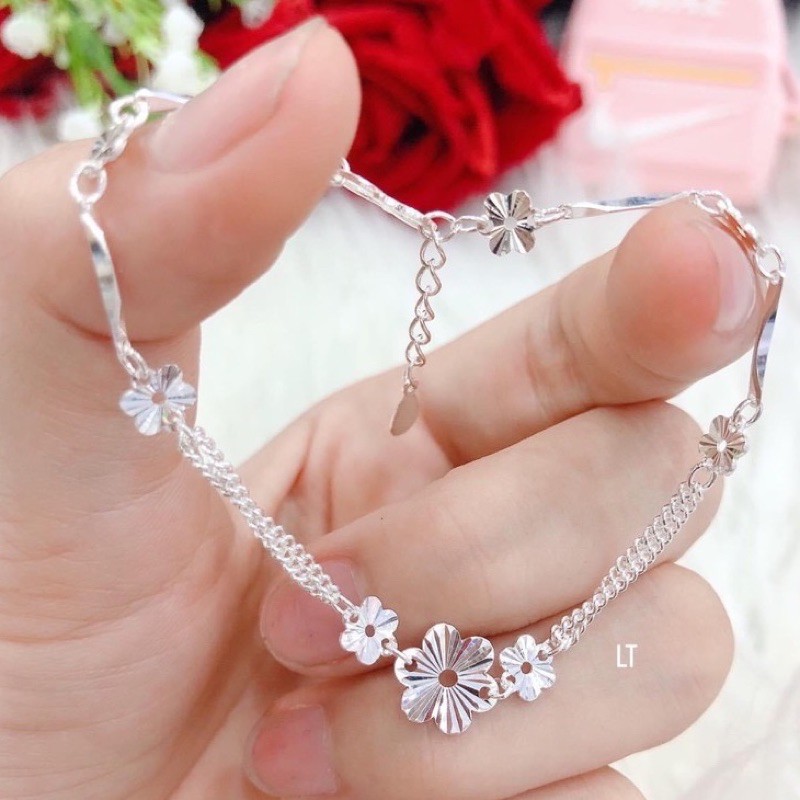 Lắc chân,lắc tay nữ bạc đẹp,vòng đeo tay,chân hoa phay trang sức bạc ta- Minh Thoa Jewelry