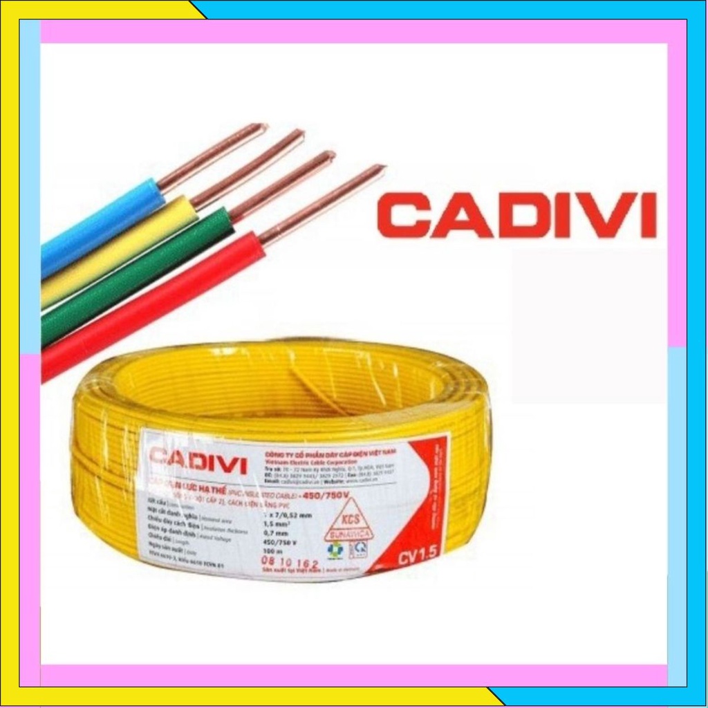 Dây điện đơn cadivi 1.5 mm2 CV 1.5 cuộn 100m.bán lẻ theo mét