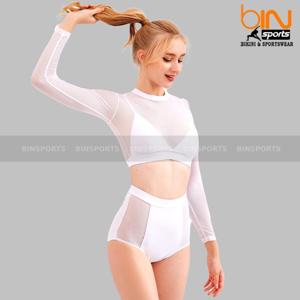Bikini Nữ Hai Mảnh Tay Dài Phối Lưới Freesize Bin Sports BHV016