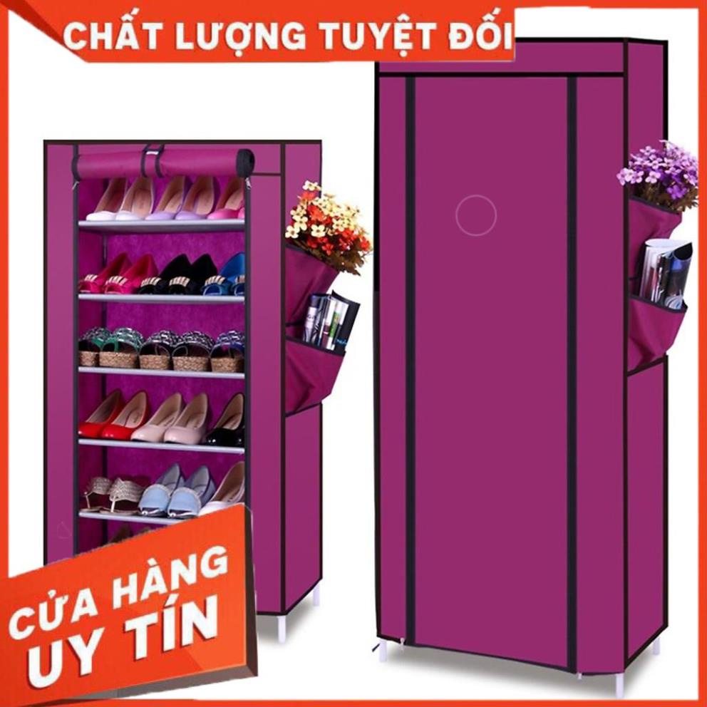 Tủ Để Giày Dép Thông Minh 7 Tầng 6 Ngăn, Tủ Vải Giày Dép Khung Inox Chắc Chắn Tặng Kèm Túi Đựng Giày