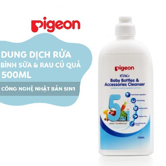 Dung dịch súc rửa bình sữa và rau củ quả Pigeon ECO 5in1