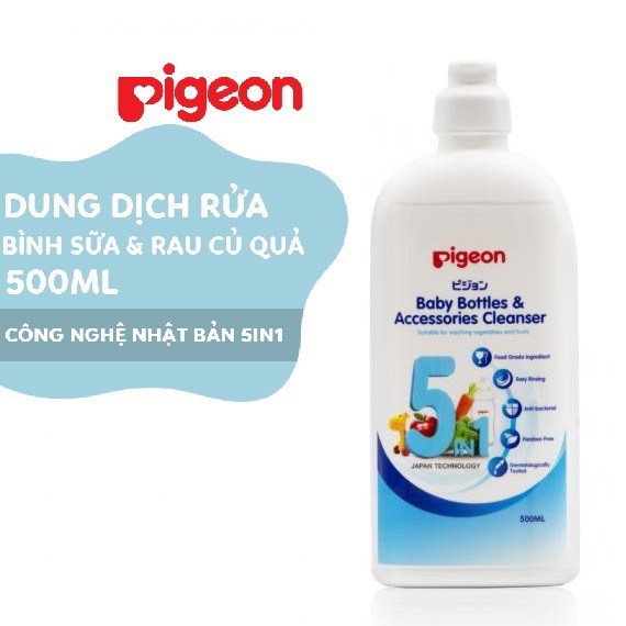 Dung dịch súc rửa bình sữa và rau củ quả Pigeon ECO chai 500ml 5in1