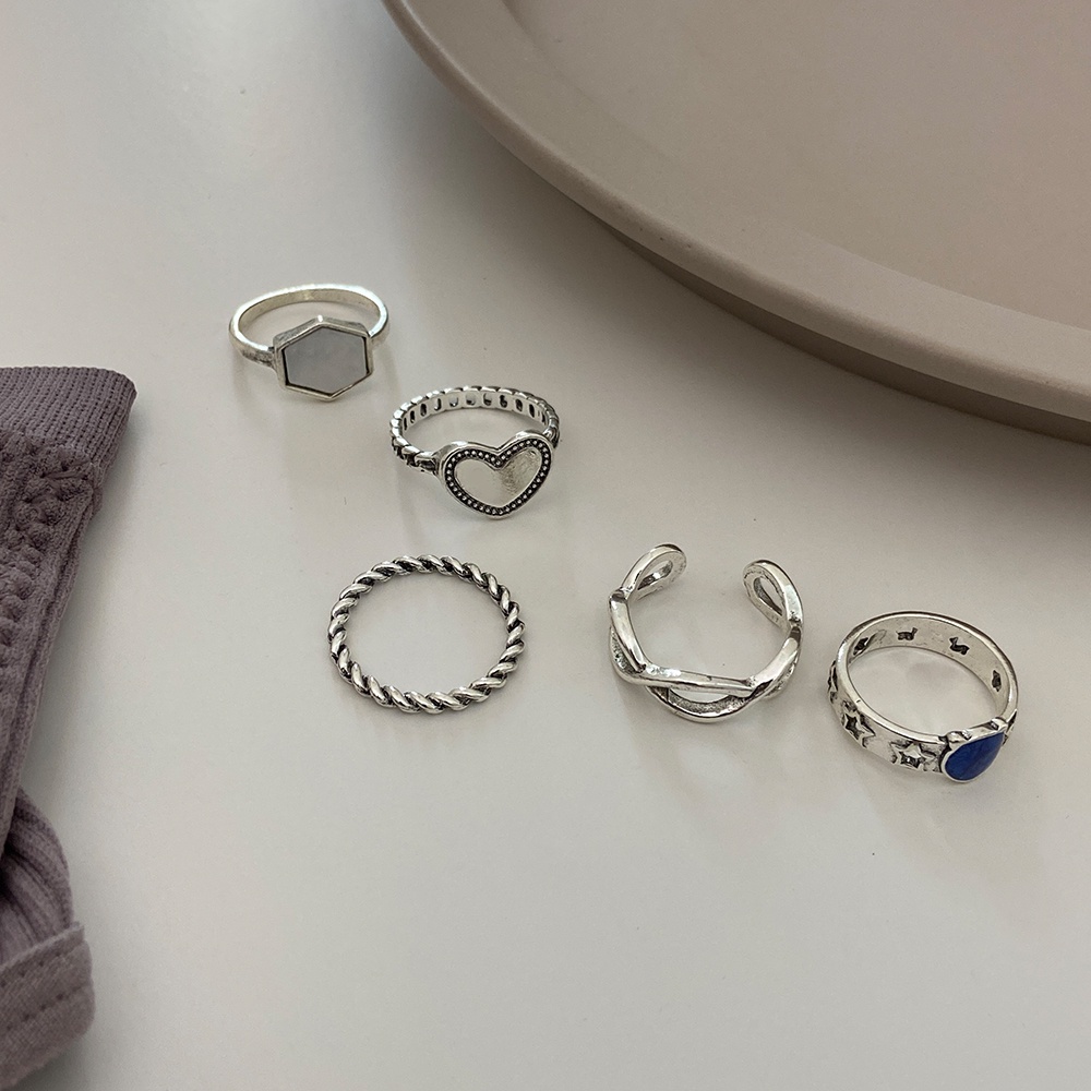 Set 5 nhẫn mạ vàng hình trái tim đơn giản thời trang cho nữ