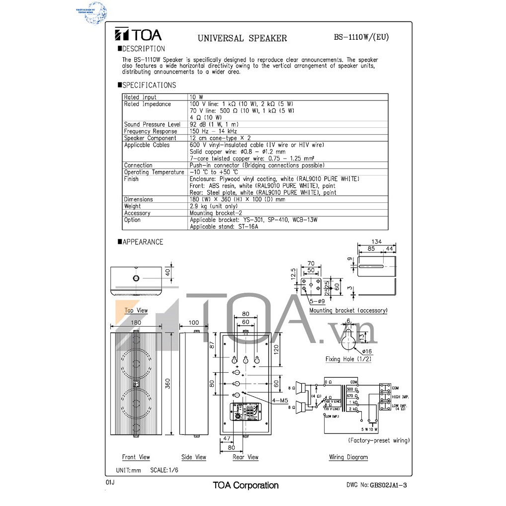 Loa hộp 10W TOA BS-1110W