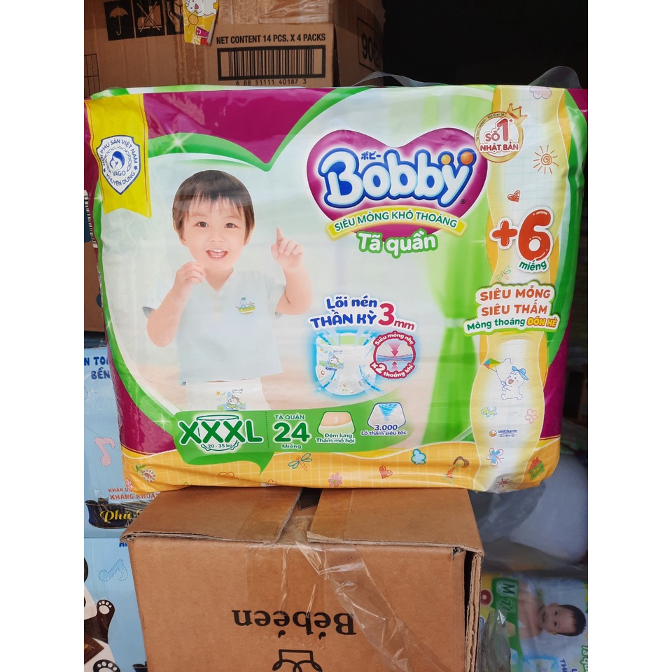 [TẶNG 6 MIẾNG]Tã quần bobby size XXXL 24 miếng tặng  6 miếng,bĩm quần bobby siêu thấm xxxl24 miếng cho bé 20-35kg