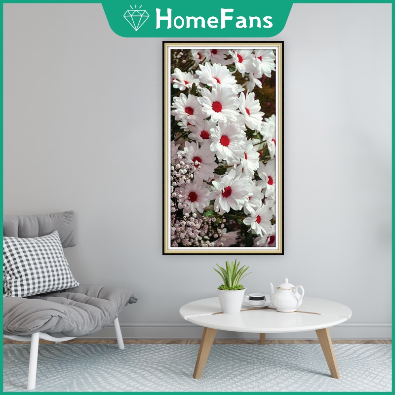 Bộ Tranh Đính Đá 5D Tự Làm Hình Hoa Cúc Trắng 30x50cm/40x70cm/50x90cm