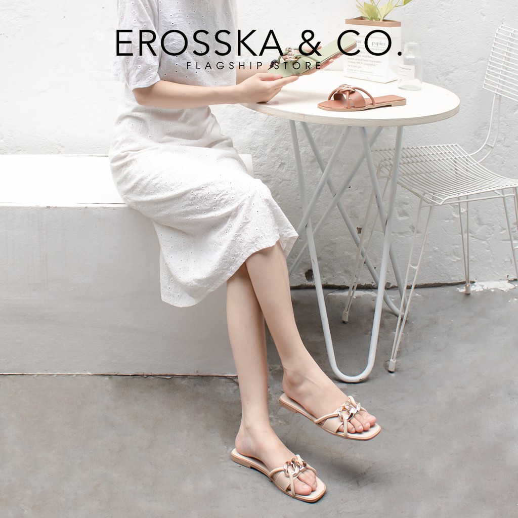 Erosska - Dép quai xích thời trang Erosska 2022 phối dây mảnh màu nude - DE040