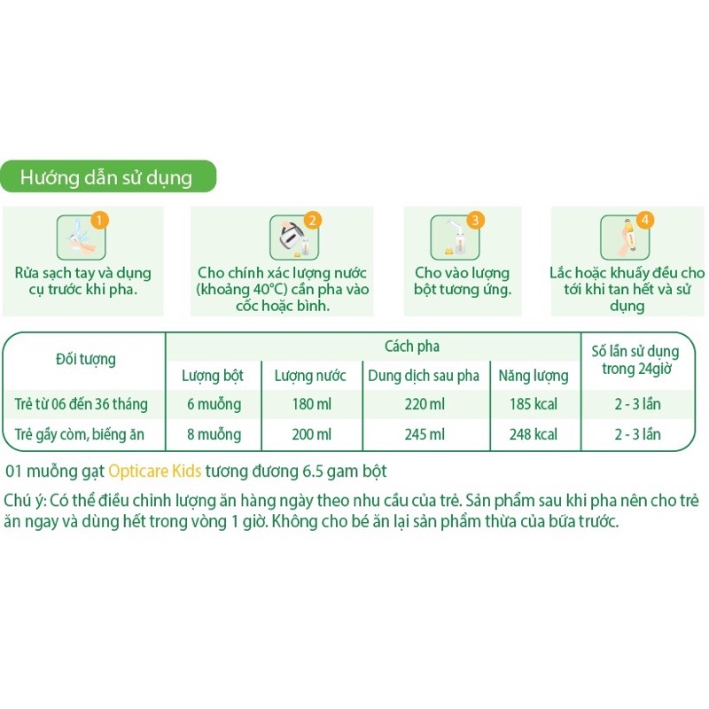 Sữa Opticare Grow 380g &amp; 850g (1-10t)