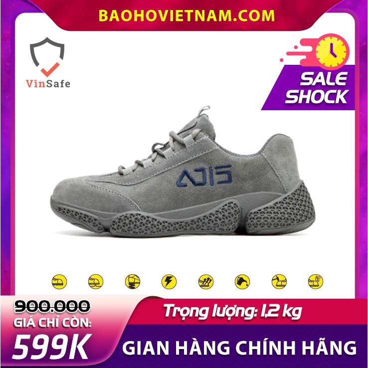 [Xả kho rẻ vô địch]Giày da bảo hộ lao động dáng thể thao siêu đàn hồi 1113 Xám chính hãng siêu bền mũi thép chống đinh