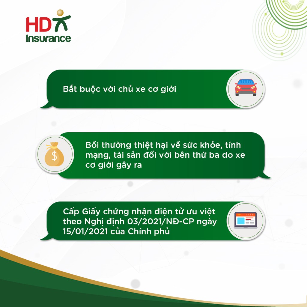 Bảo hiểm TNDS bắt buộc ô tô không kinh doanh dưới 6 chỗ HD Insurance - 1 năm
